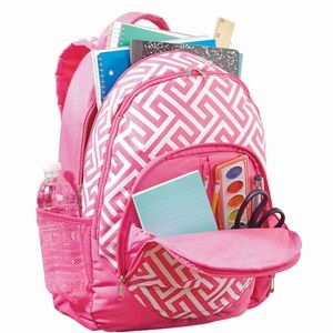 Pink White School Backpack Bookbag Greek Key NWT